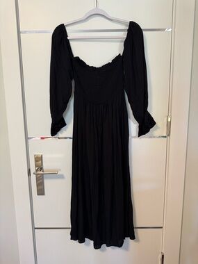 Black Smocked Bodice Maxi Dress with Puff Sleeves
